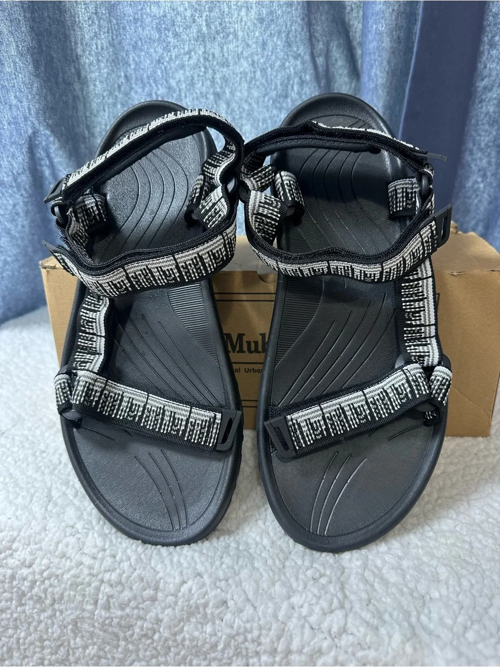Men's Black Textured Strap Outdoor Sandals Hiking Water Arch Support size 10